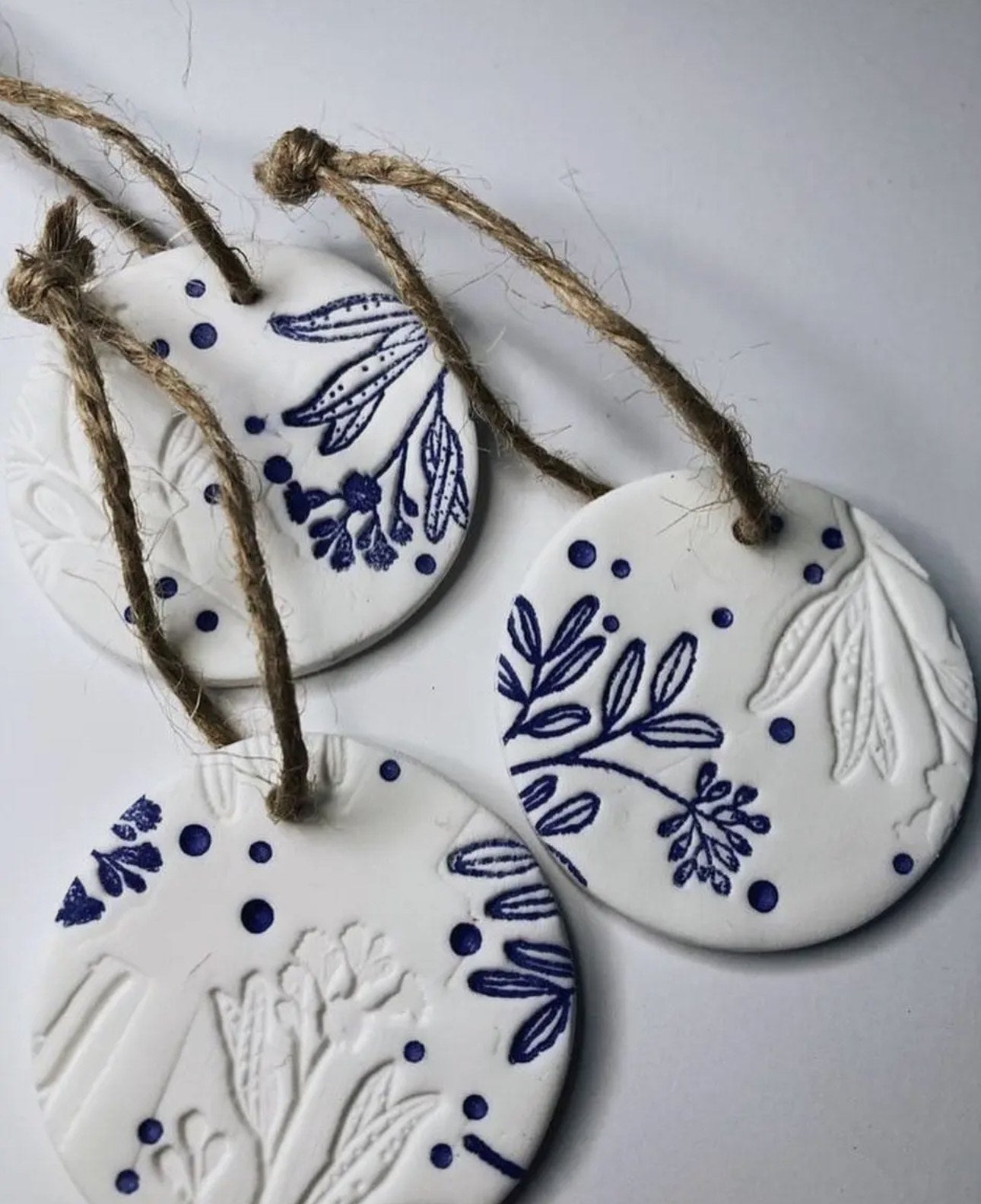 Handmade Polymer Clay Ornament - Blue Floral